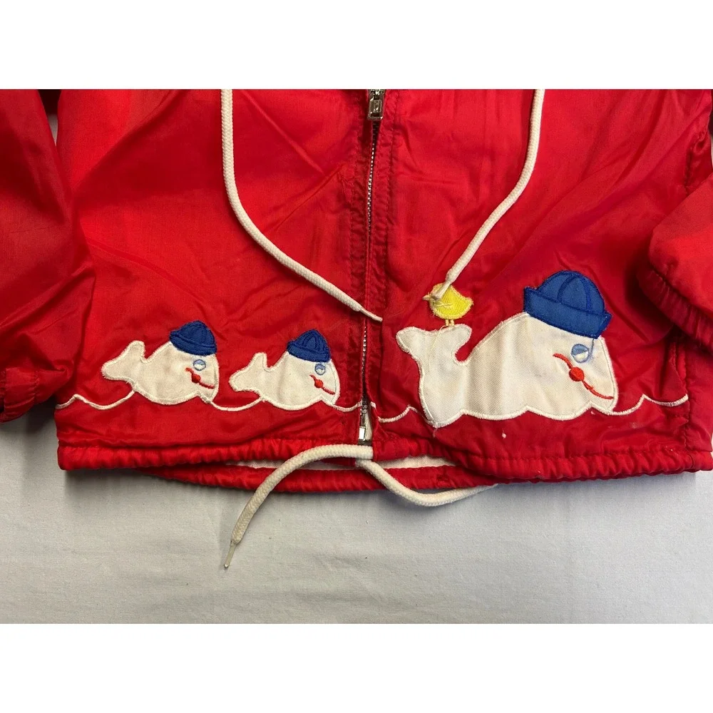 Vintage GHK Red Whale Applique Hooded Windbreaker Jacket Kids RN 27860
